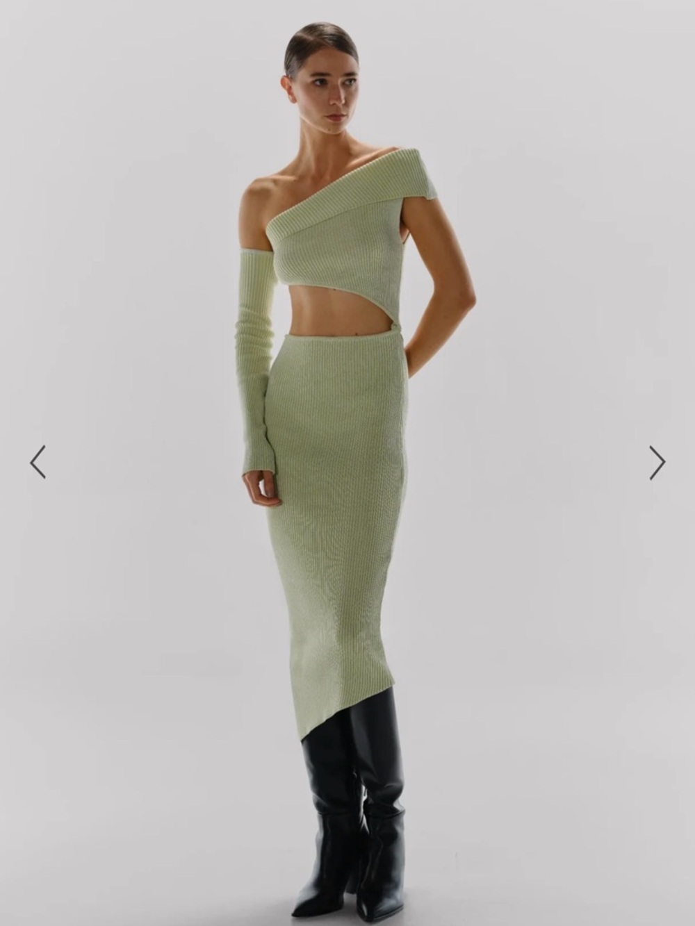 Baobab Collection Asymmetrical One-Shoulder Cutout Dress in Sage Green